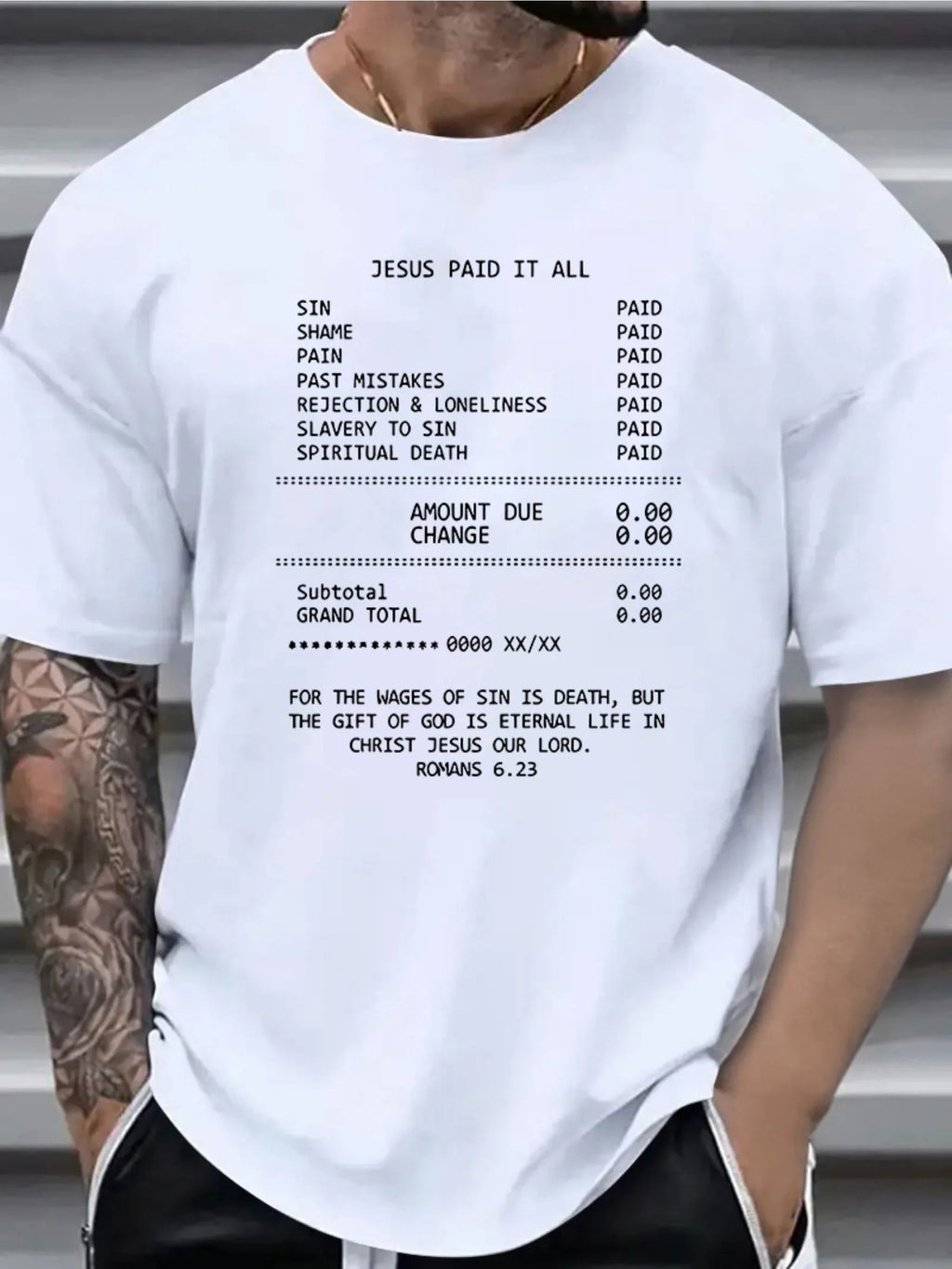 Inspirational Message Men s Jesus Paid It All Inspirational Print T-Shirt Bright Orange  Casual Vintage Style Loose Fit